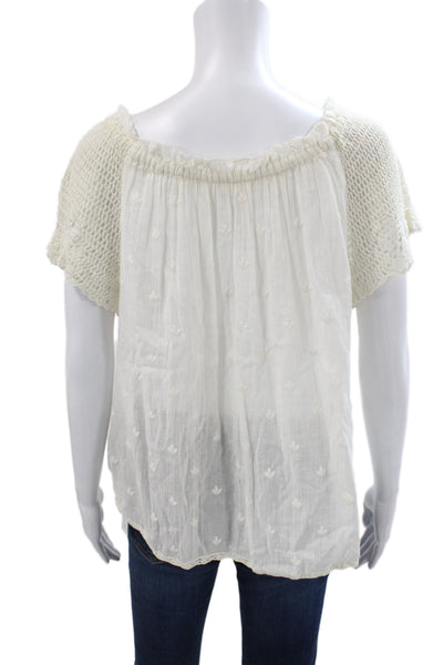 Ulla Johnson Women Tunic Blouse White Cotton Short Sleeve Boho Size 0