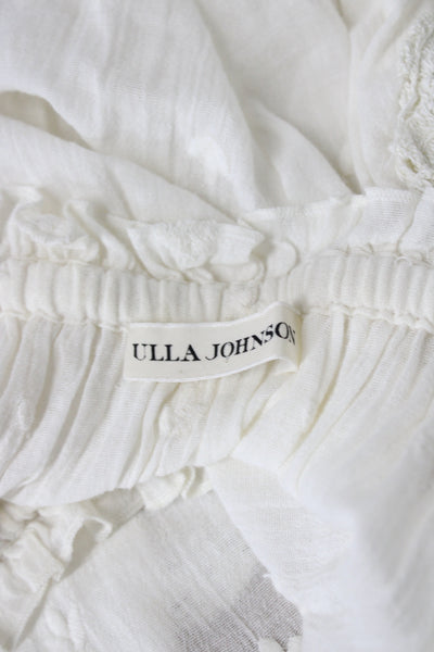 Ulla Johnson Women Tunic Blouse White Cotton Short Sleeve Boho Size 0