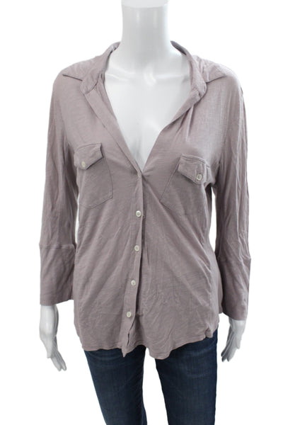 James Perse Women Purple Supima Cotton Collared Button-Up 3/4 Sleeve Size 4