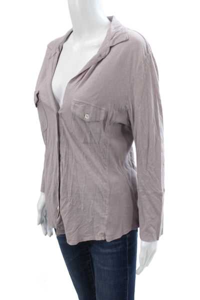 James Perse Women Purple Supima Cotton Collared Button-Up 3/4 Sleeve Size 4