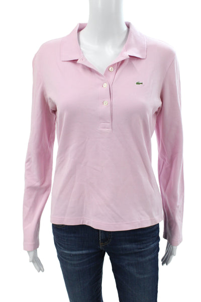 Lacoste Women Basic Collared Polo Pink Long Sleeve Cotton Size 44