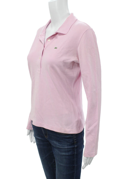 Lacoste Women Basic Collared Polo Pink Long Sleeve Cotton Size 44