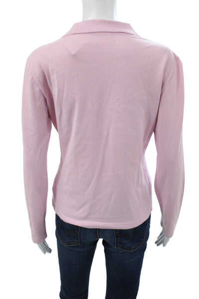 Lacoste Women Basic Collared Polo Pink Long Sleeve Cotton Size 44