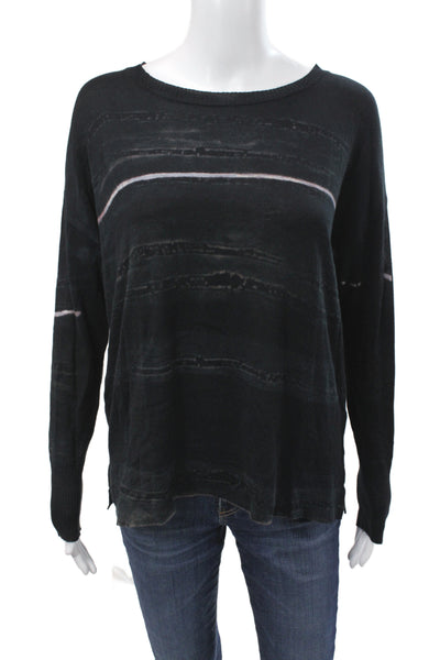 Match Womens Black Striped Pullover Sweater Round Neck Long Sleeve Size 1
