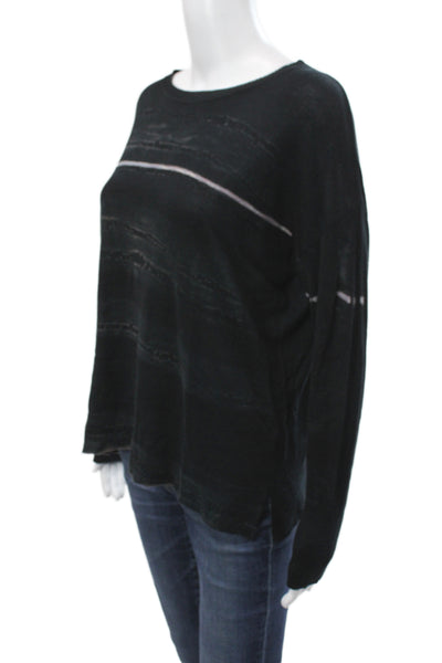 Match Womens Black Striped Pullover Sweater Round Neck Long Sleeve Size 1