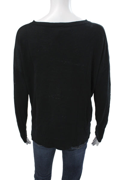 Match Womens Black Striped Pullover Sweater Round Neck Long Sleeve Size 1
