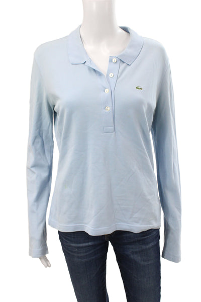 Lacoste Women Basic Collared Polo Shirt Blue Long Sleeve Cotton Size 46