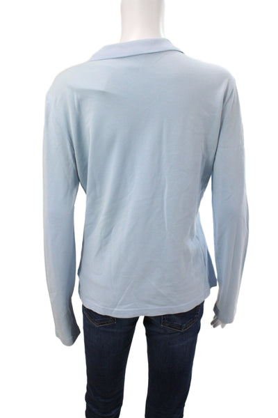 Lacoste Women Basic Collared Polo Shirt Blue Long Sleeve Cotton Size 46