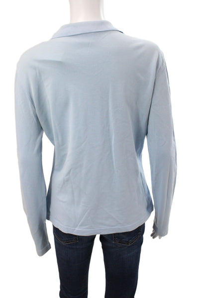 Lacoste Women Basic Collared Polo Shirt Blue Long Sleeve Cotton Size 46