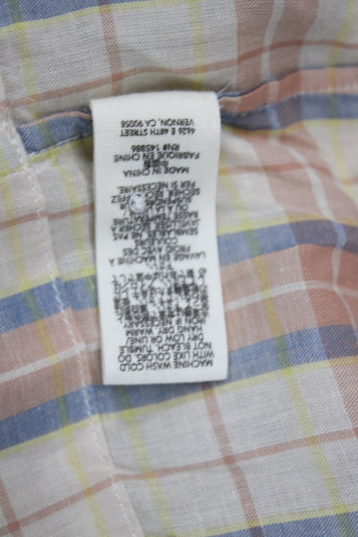 The Great Womens Tunic Blouse Beige Plaid Button Short Sleeve Cotton Size 0