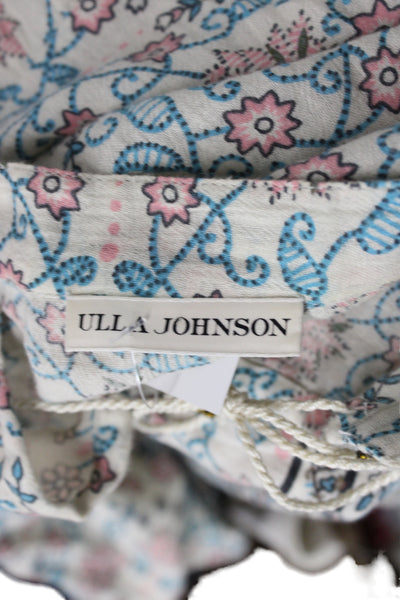 Ulla Johnson Womens Tunic Beige Floral Henley 3/4 Sleeve Cotton Tie Size 2