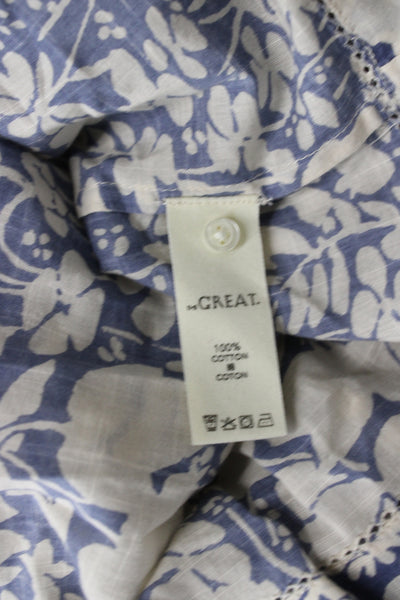 The Great Womens Tunic Blouse Blue Floral 3/4 Sleeve Round Neck Cotton Size 0
