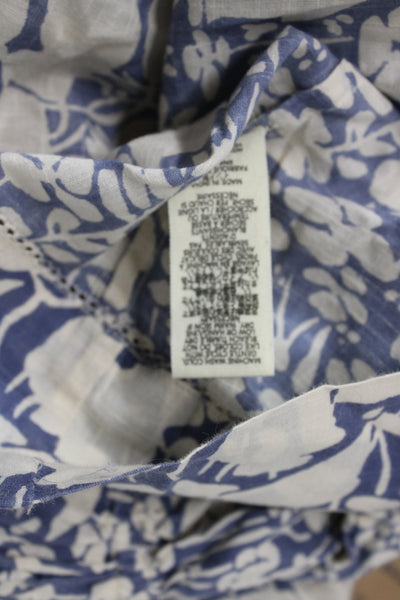 The Great Womens Tunic Blouse Blue Floral 3/4 Sleeve Round Neck Cotton Size 0