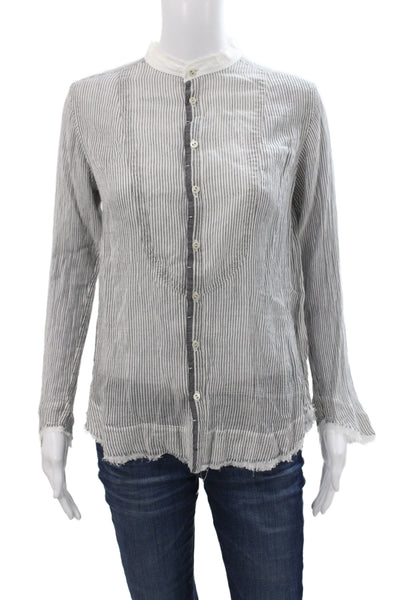 Pas De Calais Women Striped Collared Cotton Button-Up Blouse Longsleeve Size XS