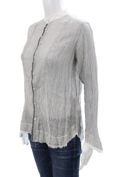 Pas De Calais Women Striped Collared Cotton Button-Up Blouse Longsleeve Size XS