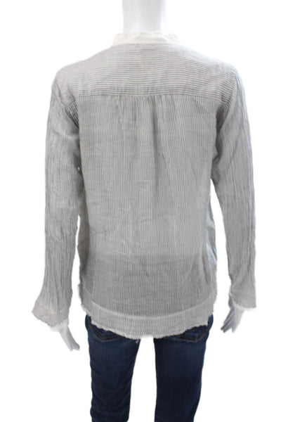 Pas De Calais Women Striped Collared Cotton Button-Up Blouse Longsleeve Size XS