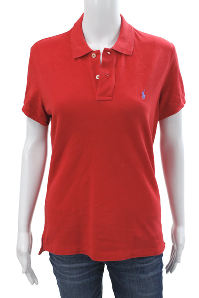 Ralph Lauren Blue Label Women Red Collared Short Sleeve Cotton Polo Size L