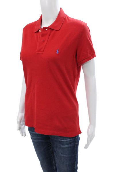 Ralph Lauren Blue Label Women Red Collared Short Sleeve Cotton Polo Size L