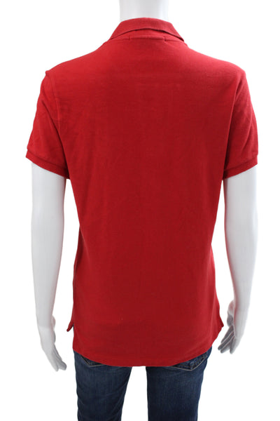 Ralph Lauren Blue Label Women Red Collared Short Sleeve Cotton Polo Size L