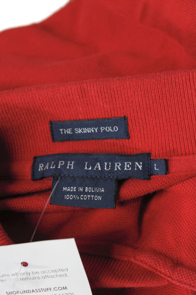 Ralph Lauren Blue Label Women Red Collared Short Sleeve Cotton Polo Size L
