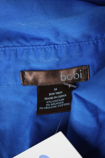 Bobi Womens Basic Collared Button Blouse Blue 3/4 Sleeve Size M