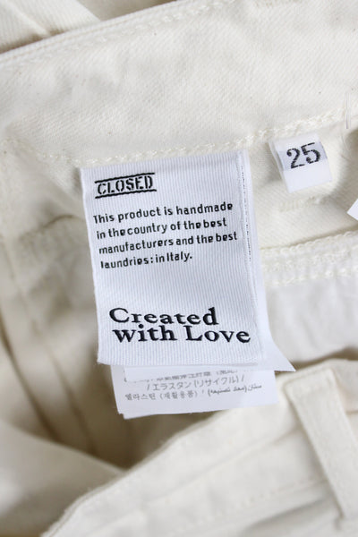 Closed Womens Skinny Ivory Jeans Mid Rise Cotton Blend Size 25