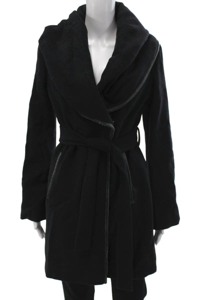 Menchi for Intermix Women Overcoat Black 70% Wool Tie Closure Size S