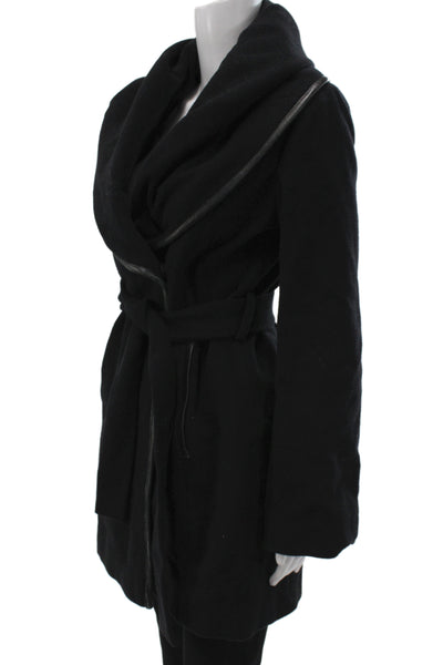 Menchi for Intermix Women Overcoat Black 70% Wool Tie Closure Size S