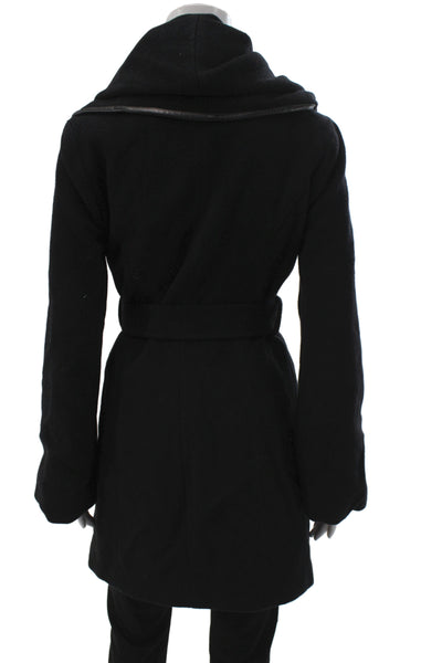 Menchi for Intermix Women Overcoat Black 70% Wool Tie Closure Size S
