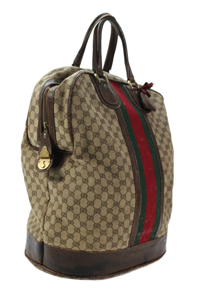Gucci Unisex Adults GG Monogram Canvas Zippered Travel Bag Brown