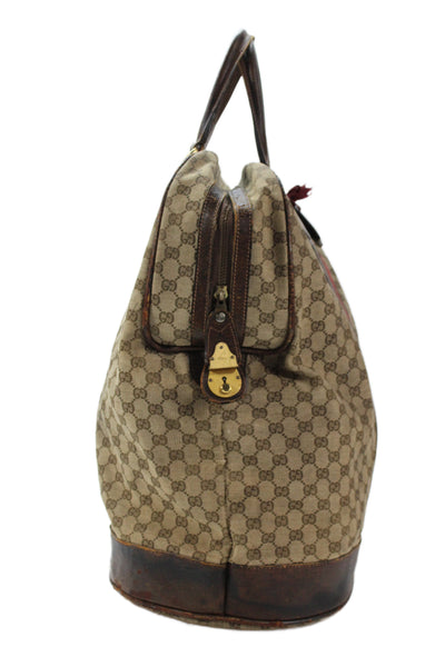 Gucci Unisex Adults GG Monogram Canvas Zippered Travel Bag Brown