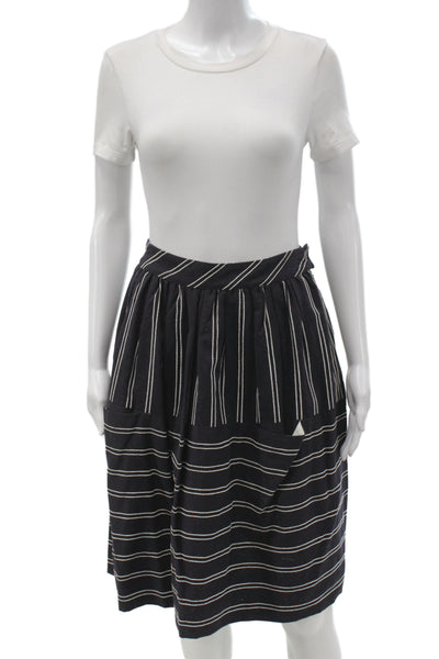 Maeve Anthropologie Womens Pleated Striped Black Skirt Knee Length Size 2