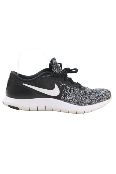 Nike Womens Lace Up Knit Flex Contact Running Sneakers Black White Size 8.5
