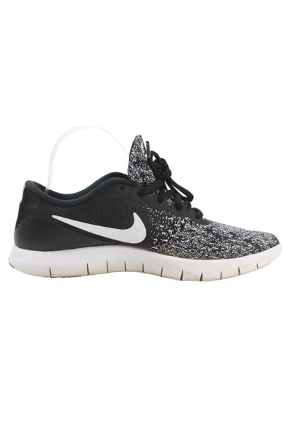 Nike Womens Lace Up Knit Flex Contact Running Sneakers Black White Size 8.5