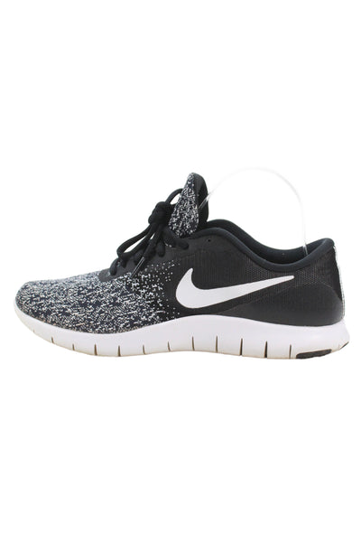 Nike Womens Lace Up Knit Flex Contact Running Sneakers Black White Size 8.5