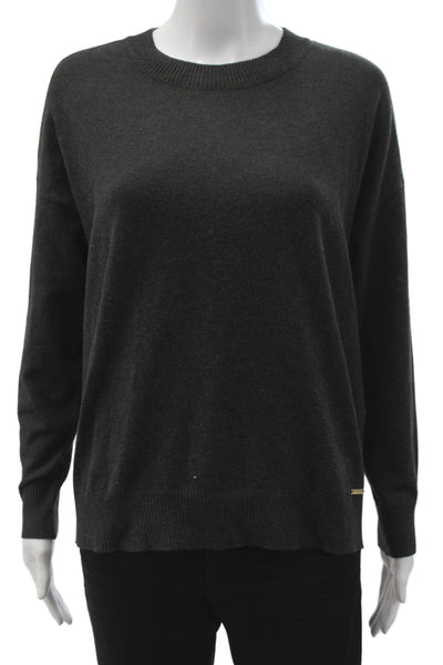 Tahari Womens Pullover Crew Neck Solid Gray Sweater Size S