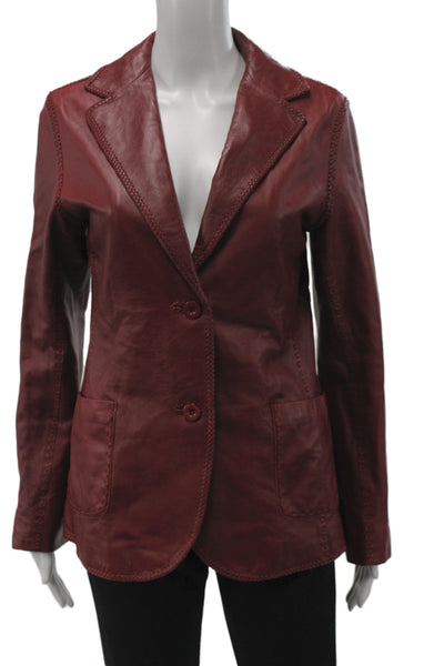 Tryst Womens Red Leather Basic Jacket Button Long Sleeve Boho Size XS