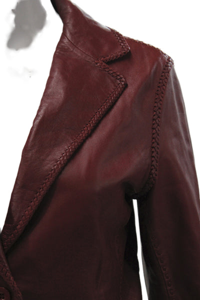 Tryst Womens Red Leather Basic Jacket Button Long Sleeve Boho Size XS