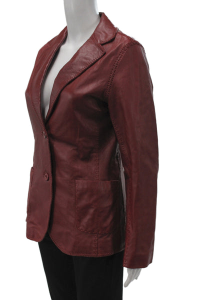 Tryst Womens Red Leather Basic Jacket Button Long Sleeve Boho Size XS