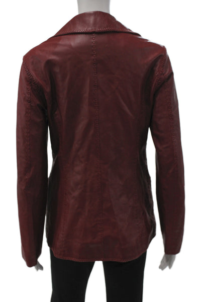 Tryst Womens Red Leather Basic Jacket Button Long Sleeve Boho Size XS