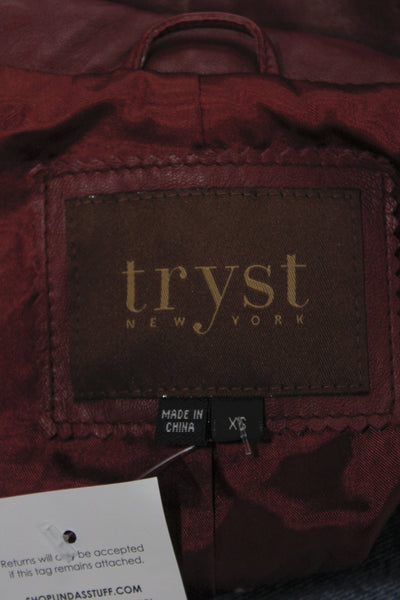Tryst Womens Red Leather Basic Jacket Button Long Sleeve Boho Size XS