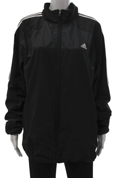 Adidas Womens Windbreaker Black Zip Polyester Athleisure Size L