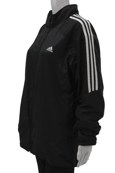 Adidas Womens Windbreaker Black Zip Polyester Athleisure Size L