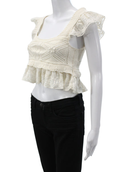 Zara Women Cropped Blouse Ivory Square Neck Short Sleeve Size S