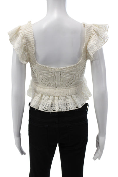 Zara Women Cropped Blouse Ivory Square Neck Short Sleeve Size S