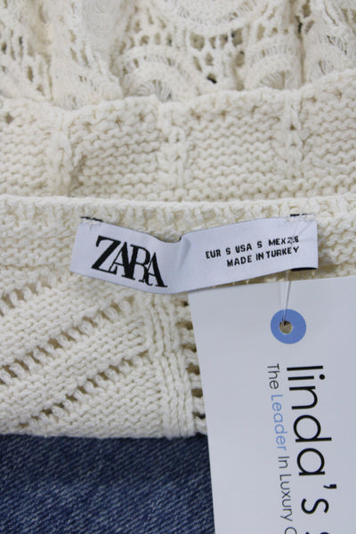 Zara Women Cropped Blouse Ivory Square Neck Short Sleeve Size S