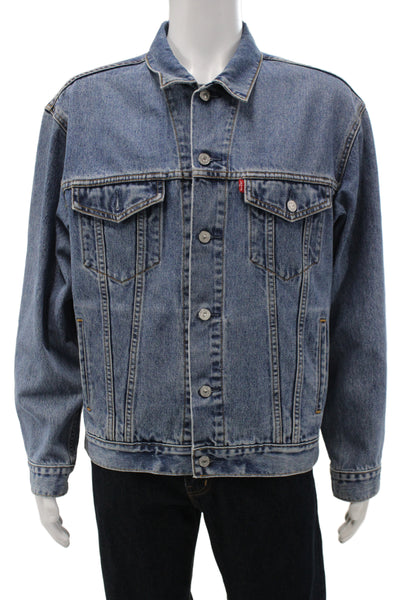 Levis Mens Trucker Jacket Blue 100% Cotton Button Solid Size L