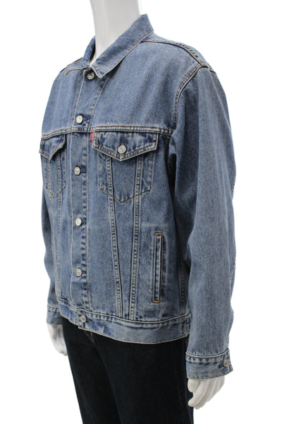 Levis Mens Trucker Jacket Blue 100% Cotton Button Solid Size L