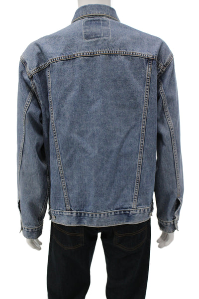 Levis Mens Trucker Jacket Blue 100% Cotton Button Solid Size L