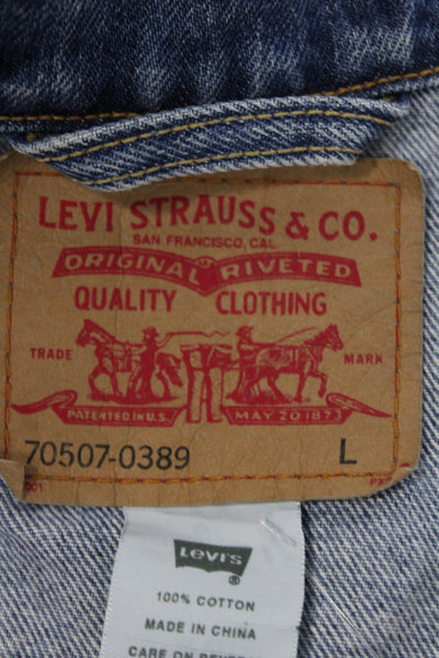 Levis Mens Trucker Jacket Blue 100% Cotton Button Solid Size L
